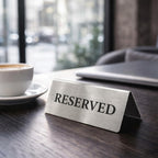 Reserved Table Signs Set of 6 - Heavy Stainless Steel Table Reservation Plates - Durable, Stackable and Waterproof Metal Signs for Restaurants, Hotels, Bars, Cafés, Weddings and Events Design 2