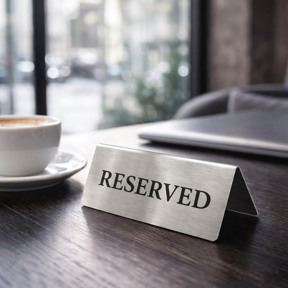 Reserved Table Signs Set of 6 - Heavy Stainless Steel Table Reservation Plates - Durable, Stackable and Waterproof Metal Signs for Restaurants, Hotels, Bars, Cafés, Weddings and Events Design 2