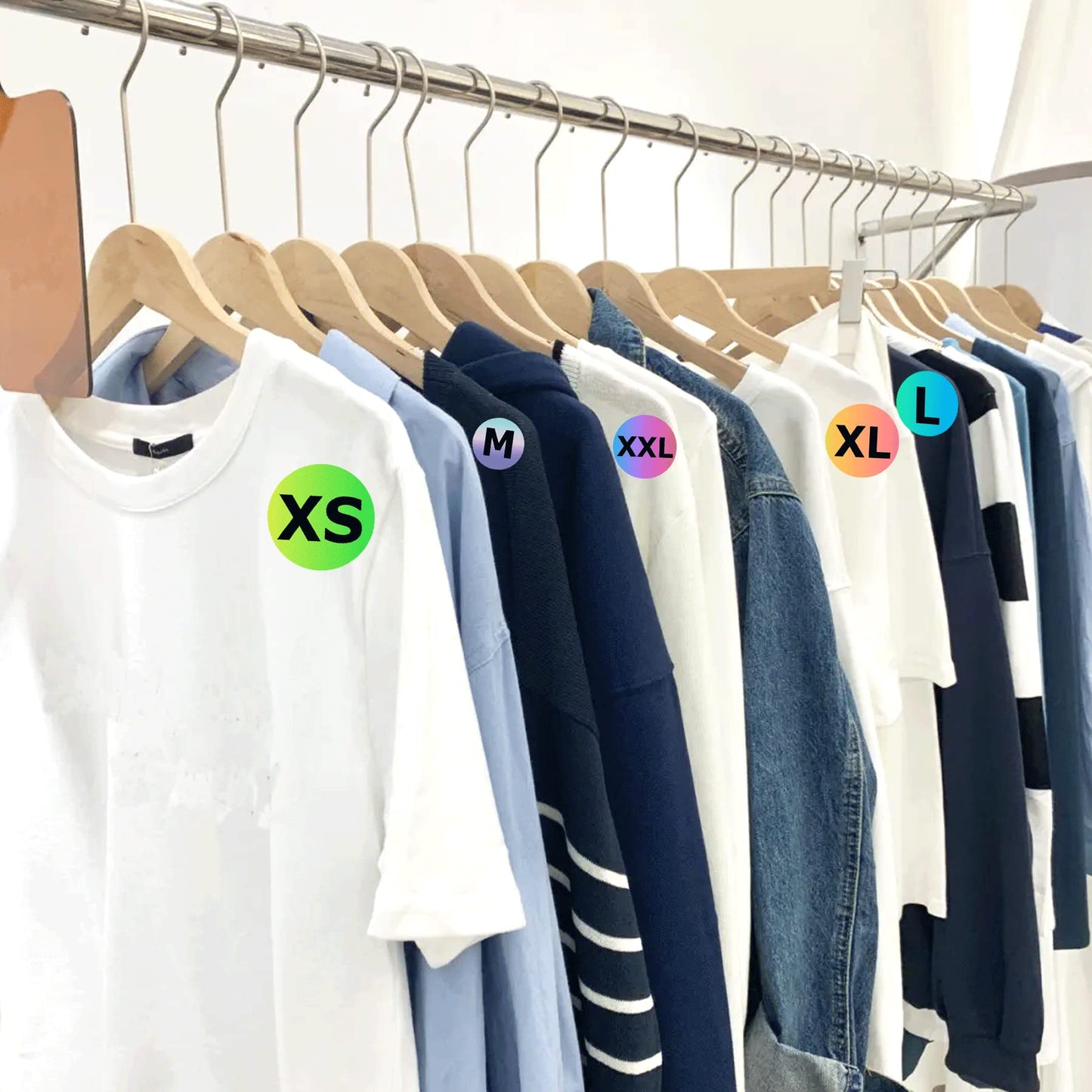 Clothing Size Stickers Labels Retail Shirt Size Stickers for Clothing 7/8'' Self Adhesive Size Stickers Color Coded Circle Size Labels 720Pcs T Shirts Trousers Skirt Retail Size Stickers (Round) round