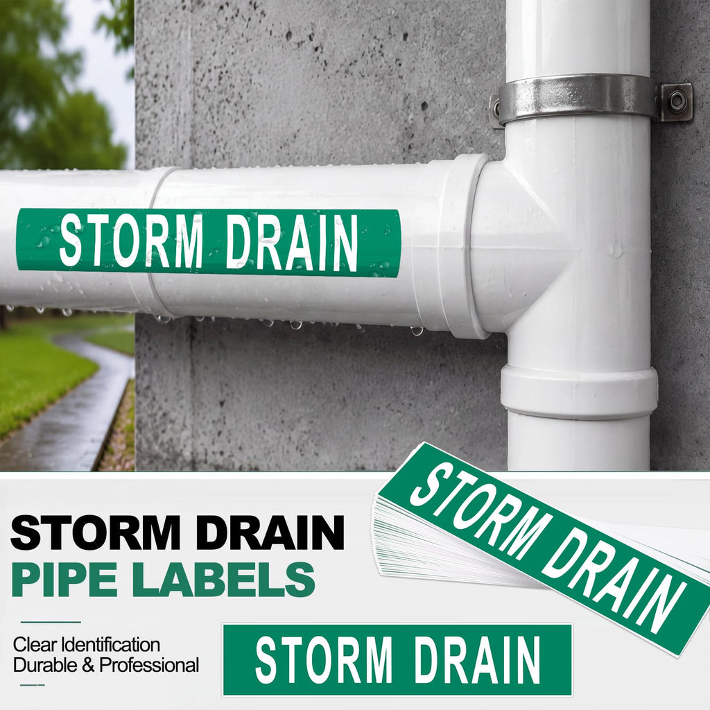 50 Pack Storm Drain Water Pipe Labels, Self Adhesive