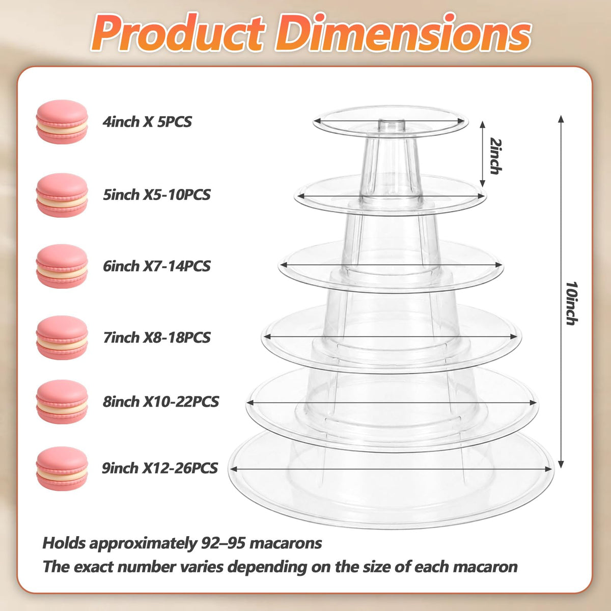 6 Tiers Macaron Tower Stand, 2Pcs Clear Plastic Macaron Display Holder
