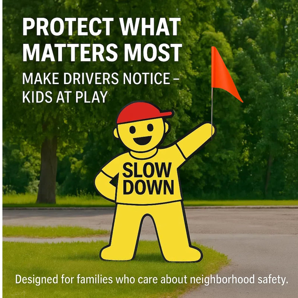 Kids Slow Down Sign with Flag for Yard – Caution Children at Play, Kids Playing Slow Down Marker for Neighborhood Street Safety (yellow) yellow