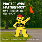 Kids Slow Down Sign with Flag for Yard – Caution Children at Play, Kids Playing Slow Down Marker for Neighborhood Street Safety (yellow) yellow
