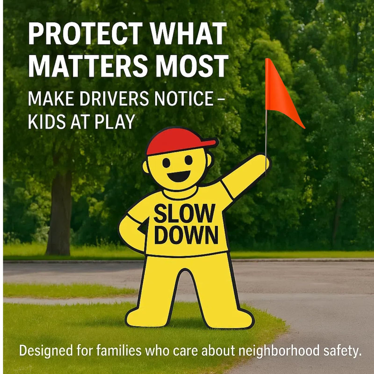 Kids Slow Down Sign with Flag for Yard – Caution Children at Play, Kids Playing Slow Down Marker for Neighborhood Street Safety (yellow) yellow