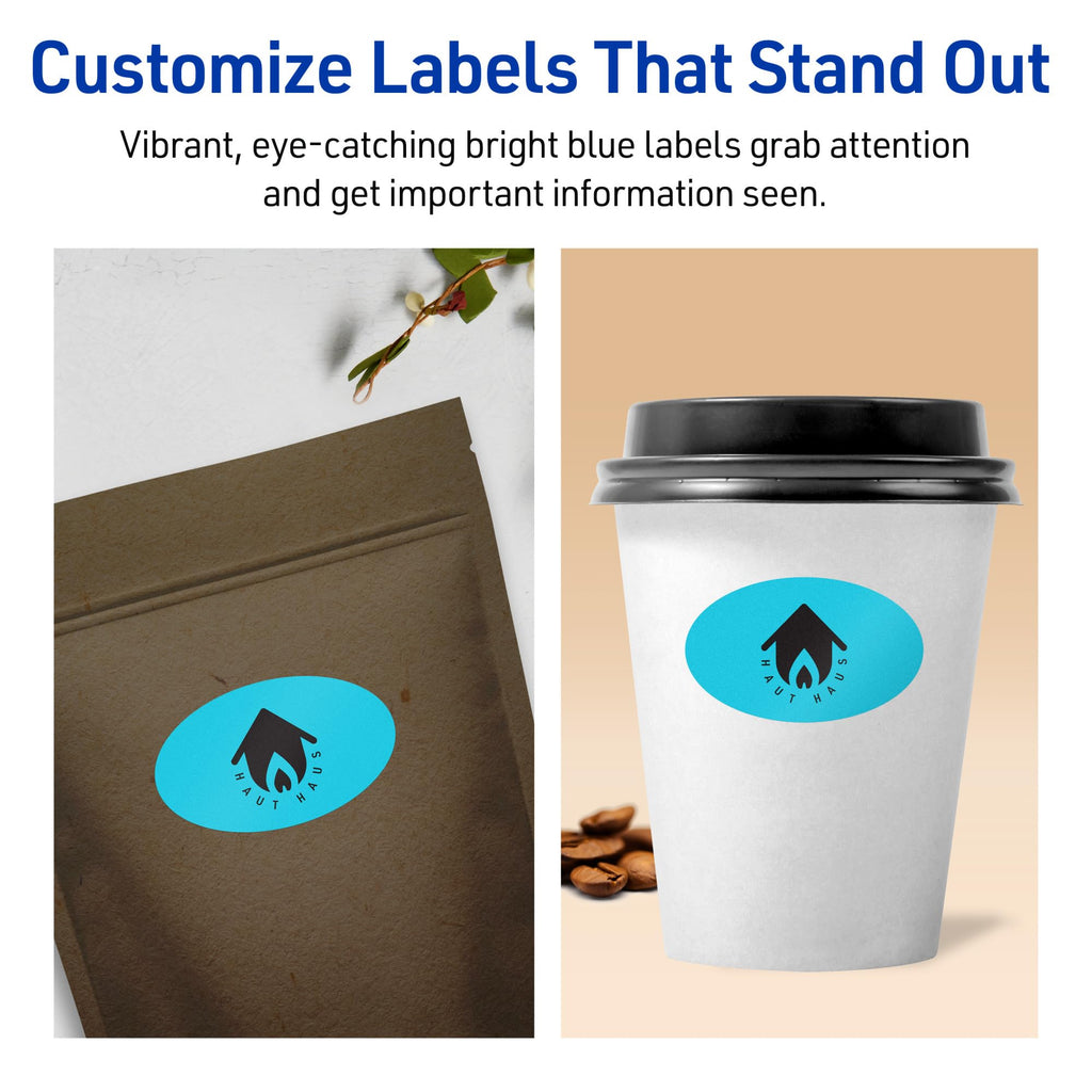 Avery® Printable Oval Labels, Sure Feed® Technology, 1" x 2", Bright Blue Labels, Print-to-The-Edge, Laser/Inkjet Printable, 480 Total, Great for Soaps and Candles 480 labels