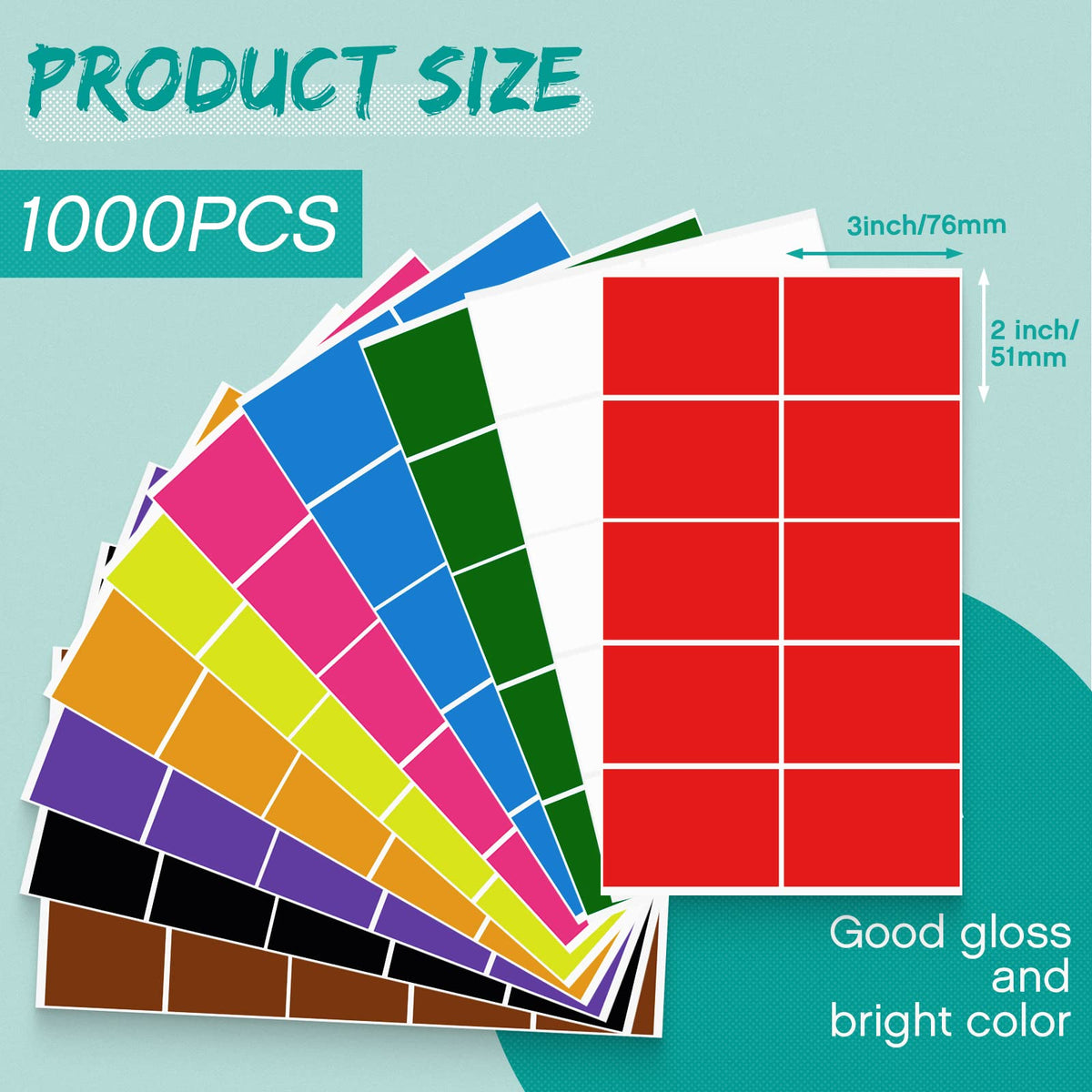 Outus 1000 Pieces Rectangular Colored Labels Stickers 3 x 2 Inch 10 Colors