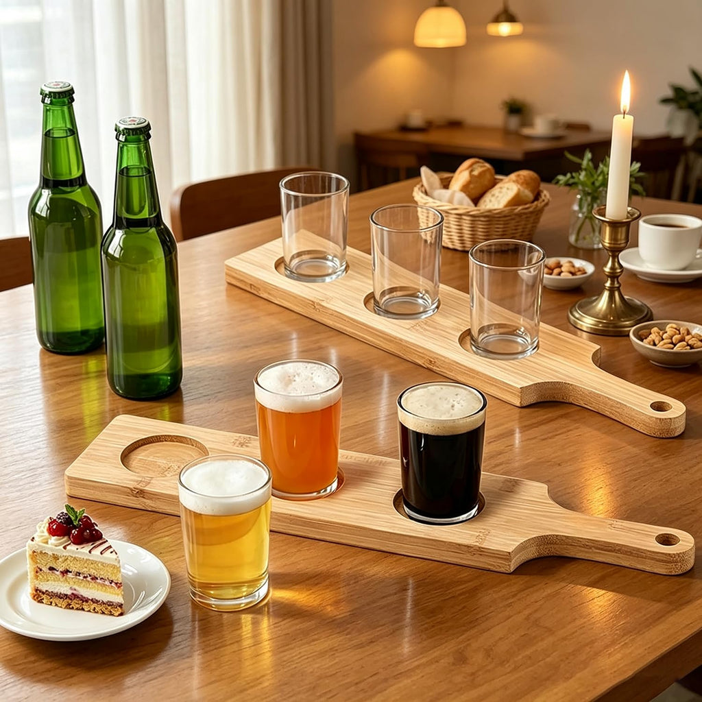 Bamboo Serving Board Beer Flight Tray for Brewery Tasting & Bar