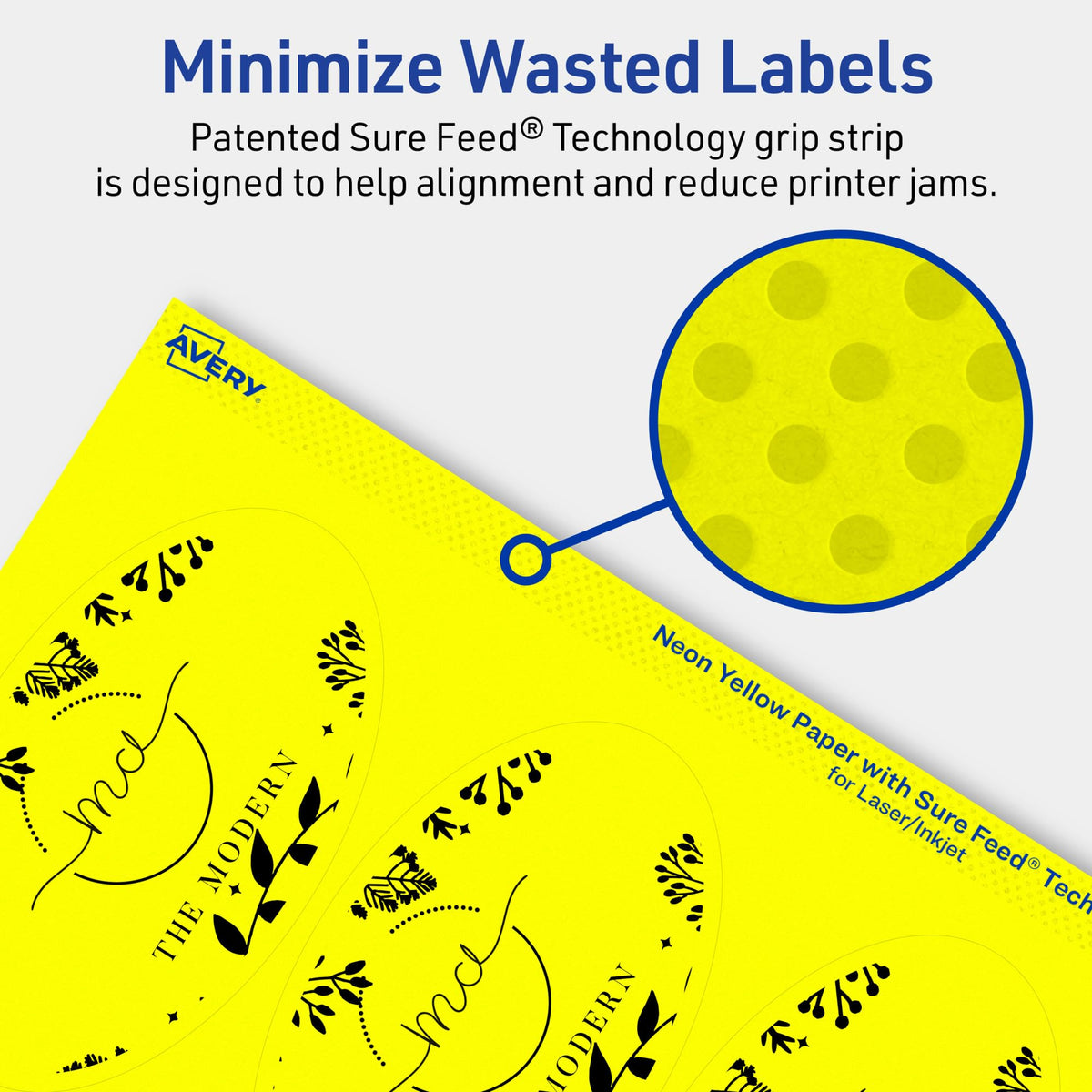 Avery Printable Oval Labels, Sure Feed Technology, 4-1/4" x 2-1/2", Neon Yellow Labels, Laser/Inkjet Printable, 120 Total, Great for Packaging and Candles 120 labels