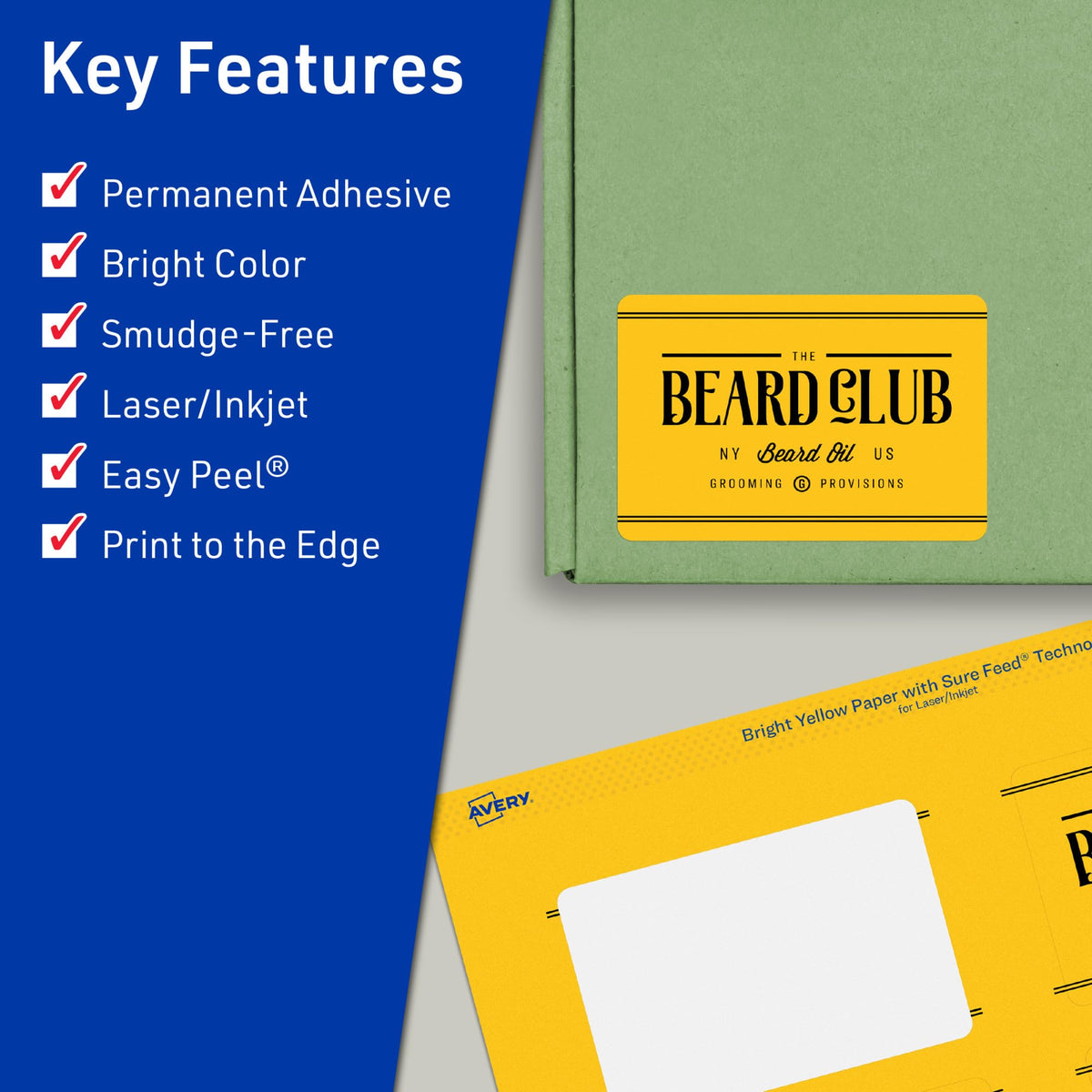 Avery® Printable Rectangle Labels, Sure Feed® Technology, 2" x 3-1/2", Bright Yellow Labels, Print-to-The-Edge, Laser/Inkjet Printable, 320 Total, Great for Mailing and Candles 320 labels