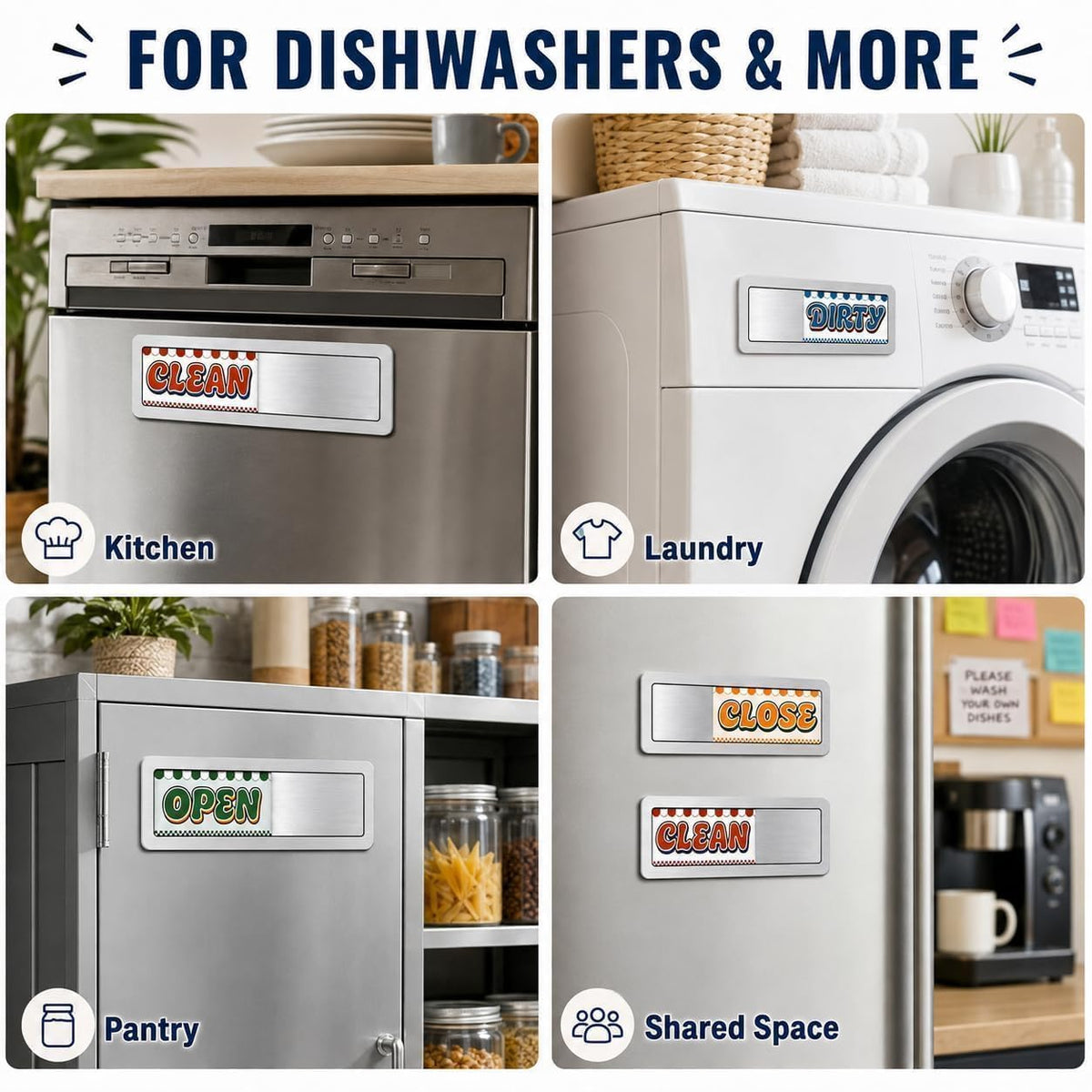Dishwasher Magnet Clean Dirty & Open Close Sign, Retro Slider Magnetic