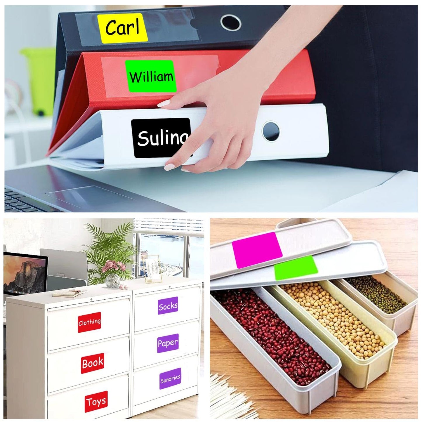 Well Tile 2" x 3" Black Rectangle Color Coding Labels - Square Color-Code Stickers Permanent Adhesive, Write-On Surface - 250 Labels/per Roll