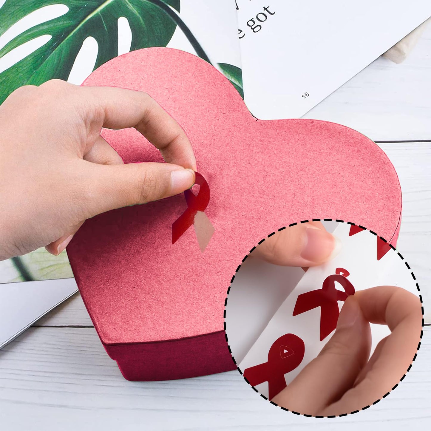 WANDIC 0.75 * 1.28in Pink Ribbon Awareness Sticker, 500 PCS HIV/AIDS Awareness Stickers Adhesive Label Roll for Public Charity Fundraiser Events