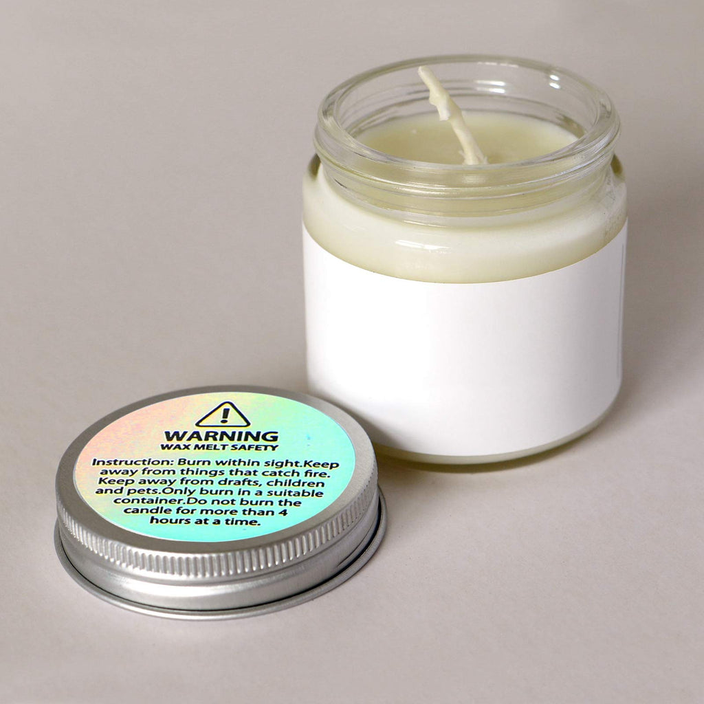 Holographic candle warning labels on candle jar containers, safety stickers for candle making by Zonon, 240 stickers included.