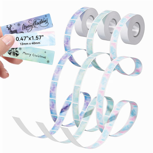 Phomemo D30 D35 Q31 Q32 Q30S Q30 Label Maker Tape, Black on Colorful Starry Sky Patterns Sticker Thermal Label Paper, Self-Adhesive Label Tape, 0.47" 12 x 40 mm (0.47 x 1.57 Inch) 3-Rolls Colorful Star Pattern 12x40 mm