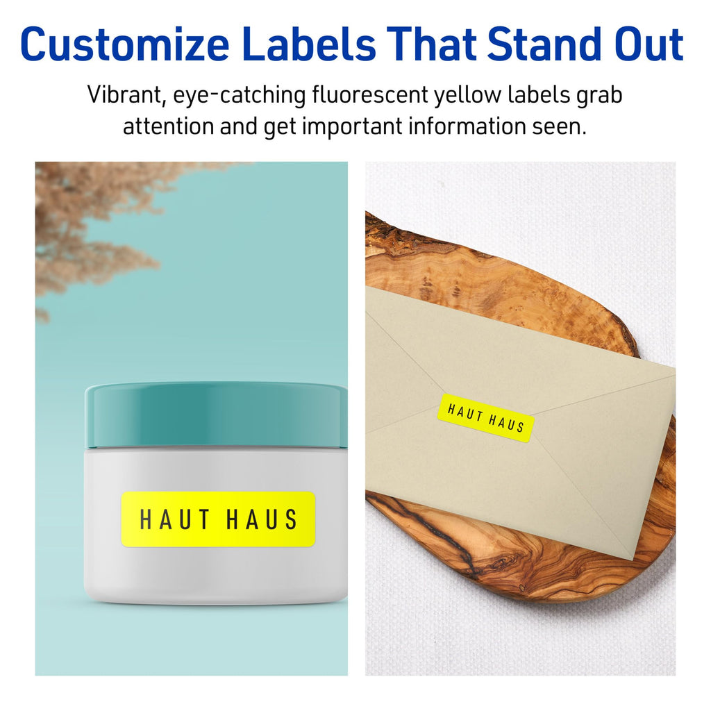 Avery® Printable Rectangle Labels, Sure Feed® Technology, 1-1/4" x 1-3/4", Neon Yellow Labels, Laser/Inkjet Printable, 640 Total, Great for Jars and More 640 labels