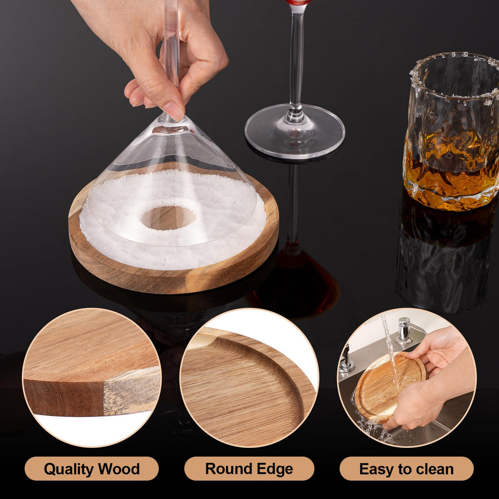 Margarita Salt Rimmer, Non-slip Solid Wood Salt Rimming Tray