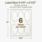 Avery® Printable Oval Hemp Labels, Sure Feed® Technology, 4-1/4" x 2-1/2", Off-White, Laser & Inkjet Compatible, 120 Total, Great for Product Branding, Packaging, and More 120 Labels