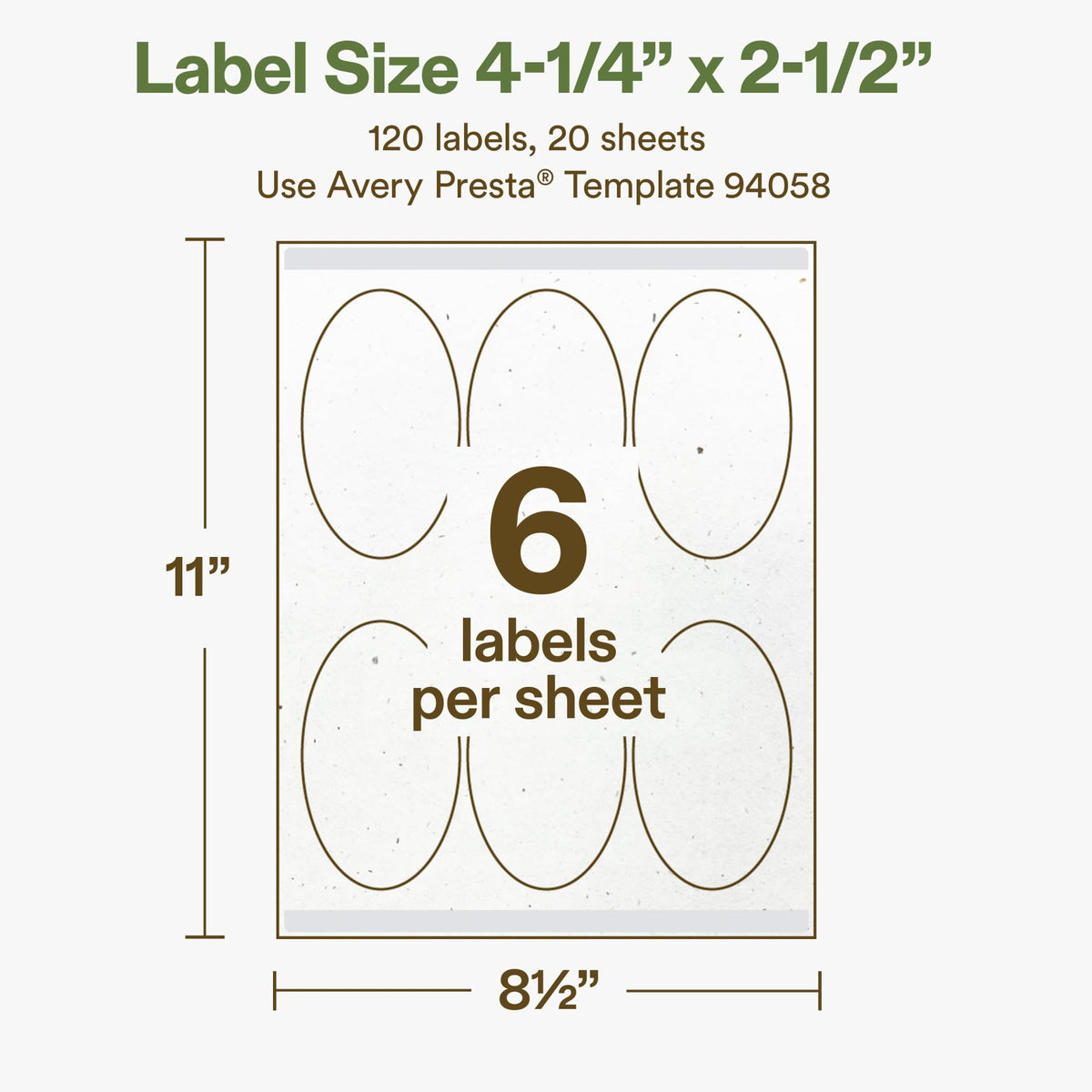 Avery® Printable Oval Hemp Labels, Sure Feed® Technology, 4-1/4" x 2-1/2", Off-White, Laser & Inkjet Compatible, 120 Total, Great for Product Branding, Packaging, and More 120 Labels