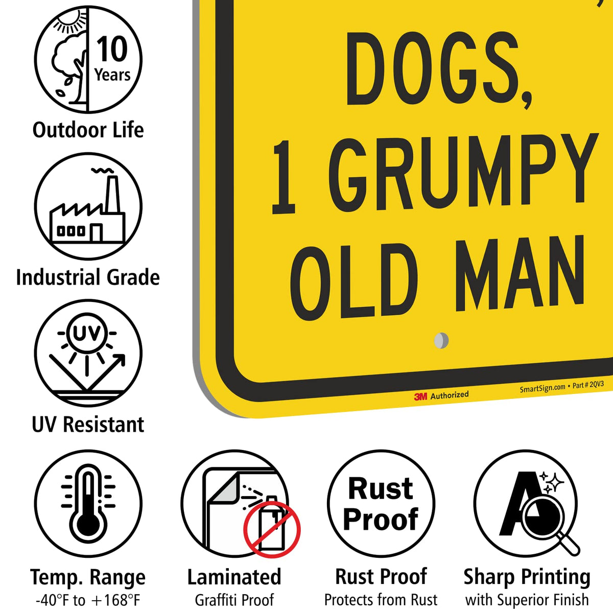 SmartSign 18 x 12 inch Funny “Slow - Children, Dogs, 1 Grumpy Old Man” Metal Sign, 63 mil Aluminum, 3M Laminated Engineer Grade Reflective Material, Black and Yellow 12" x 18" 3M EG Reflective Aluminum