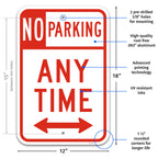 Brimar 12"x18" No Parking Any Time Signs -Weatherproof, Rust Free Aluminum - UV Protected - Perfect for Driveways, Indoor & Outdoor Use 12x18" Double Arrow (Rust-Free)