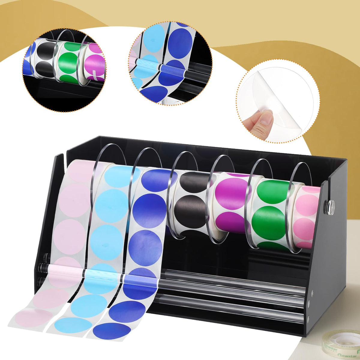 Feifeiya Adjustable Label Dispenser Acrylic Sticker Roll Dispenser, 7 Disks