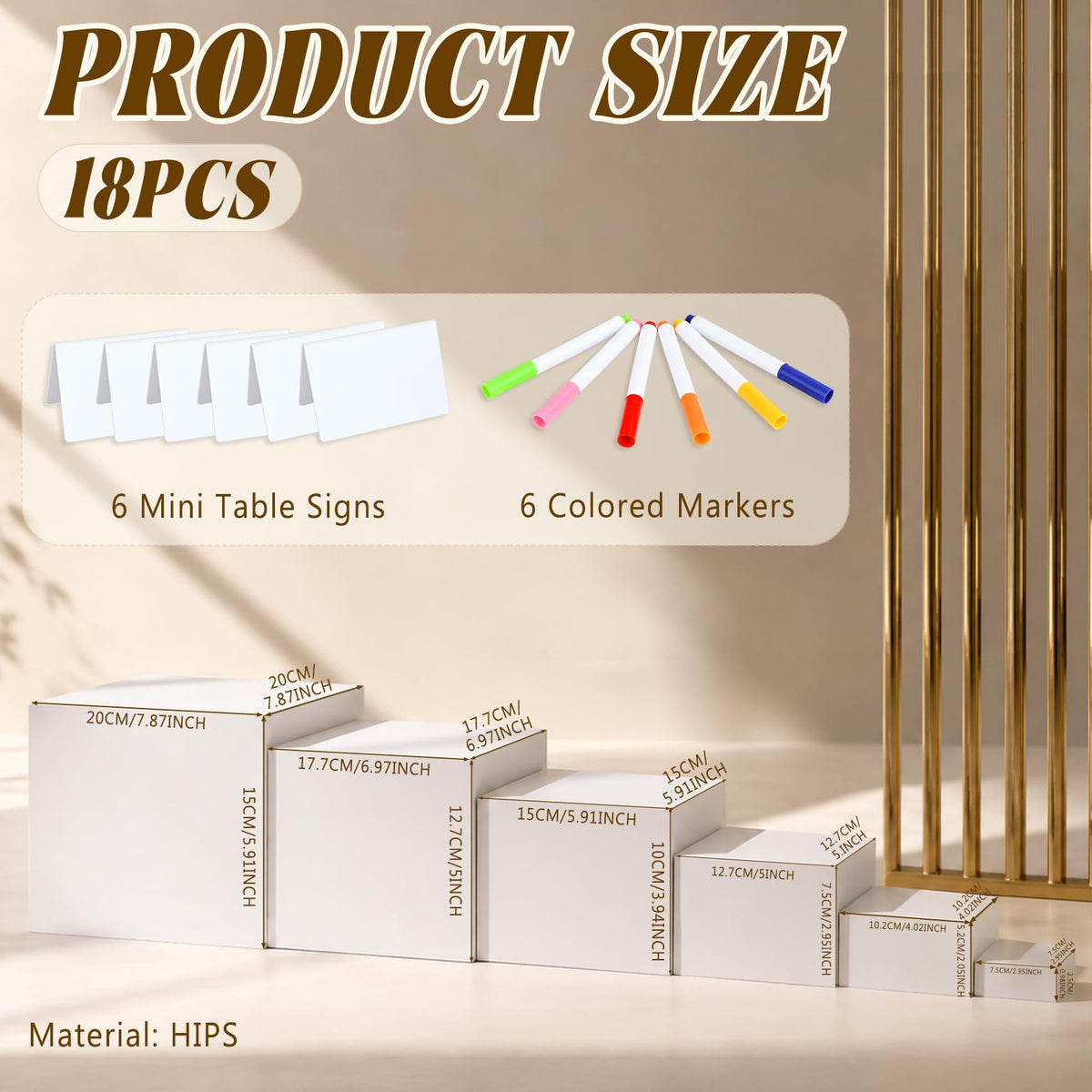 6 Pcs White Acrylic Buffet Risers with 6 Mini Sign and 6 Marker (6 sets)