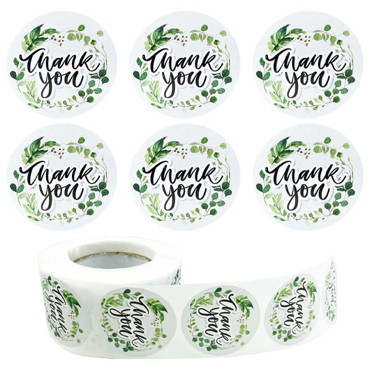 Thank You Stickers, 500Pcs Leaf Thank You Label Stickers 1.5" Leaf Frames Thank You Stickers Roll Greeting Cards Flower Bouquets Self-Adhesive Labels for Gift Wraps Birthday Party Favors 1.5inch Leaf