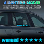 Light Up Decal Wanted Stars Led Stickers 4 Light Mode Glow Panels for Car Auto Window EL Panel Light Decoration