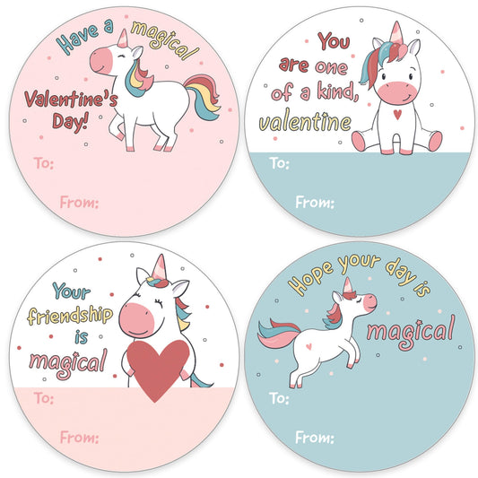 Unicorn Valentine's Day Stickers for Kids, Magical Valentine Label Stickers, to from Valentines Stickers - 40 Count