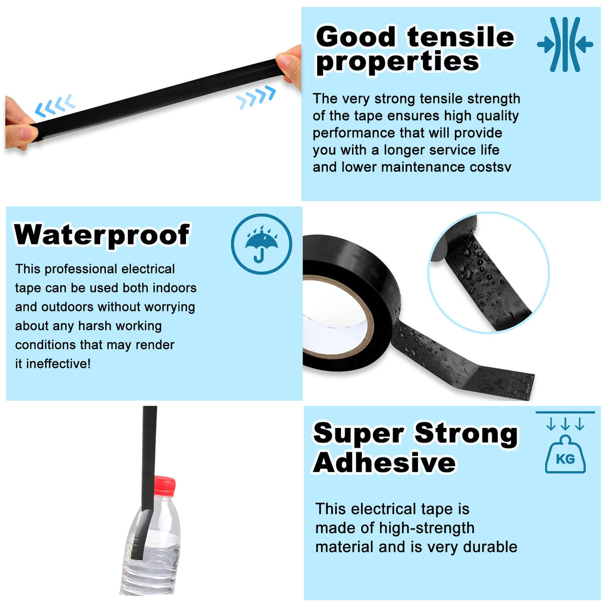 Romeda 9 Pack Electrical Tapes, Electrical Tape Water, Sun, and Oil Resistant, Electrical Tape is Suitable for Most Domestic, Commercial, and Industrial environments - Black
