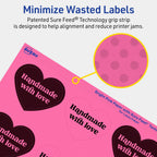 Avery Printable Heart Labels, Sure Feed Technology, 2-9/32" x 1-27/32", Bright Pink Labels, Print-to-The-Edge, Laser/Inkjet Printable, 240 Total, Great for Mailing Seals and Packaging 240 labels