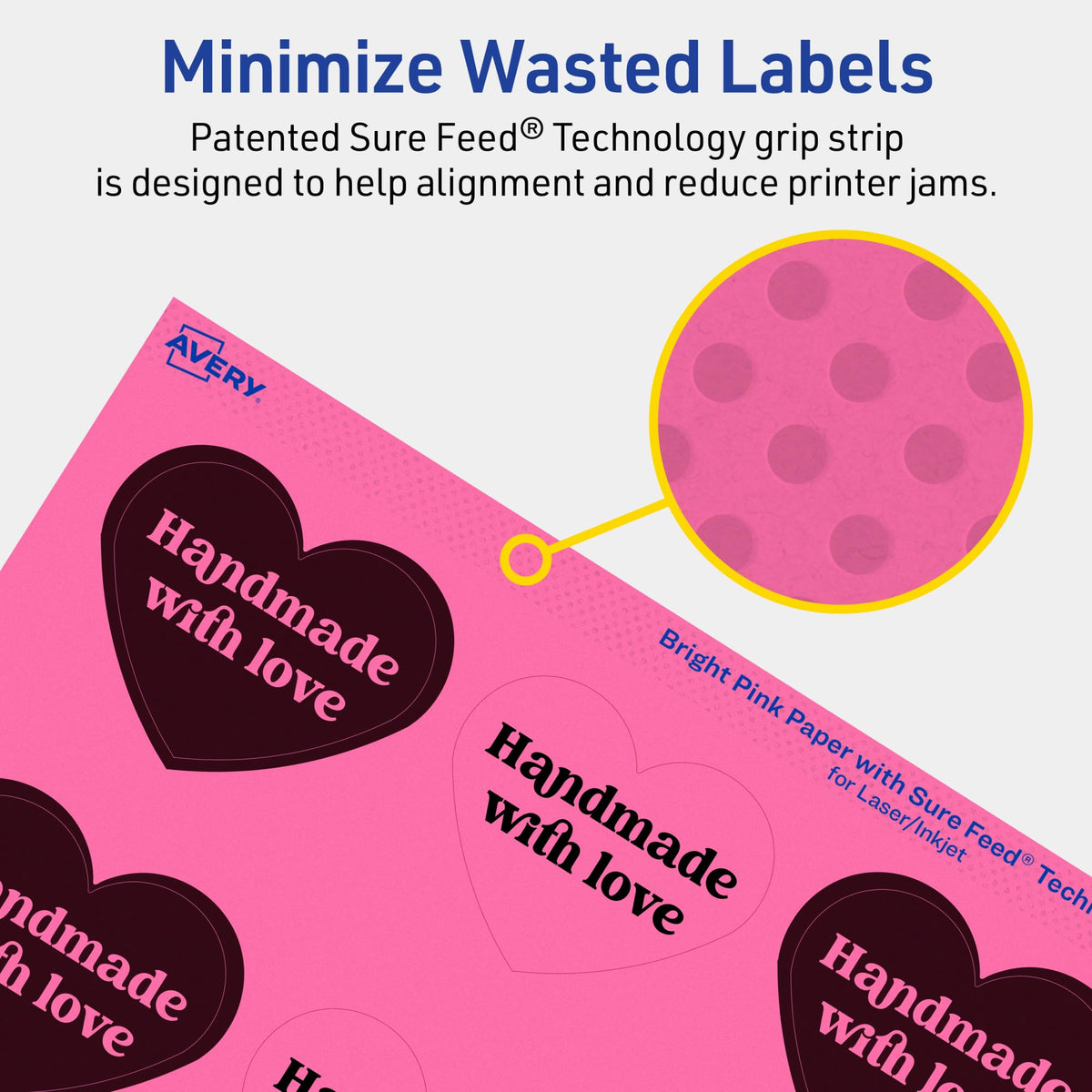 Avery Printable Heart Labels, Sure Feed Technology, 2-9/32" x 1-27/32", Bright Pink Labels, Print-to-The-Edge, Laser/Inkjet Printable, 240 Total, Great for Mailing Seals and Packaging 240 labels