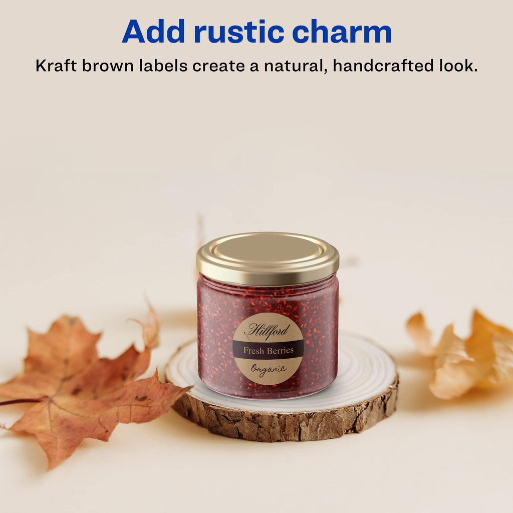 Avery® Kraft Brown Round Labels, Sure Feed® Technology, 0.75" Diameter, 1,200 Kraft Brown Labels, Print-to-The-Edge, Laser/Inkjet Printable 1,200 labels