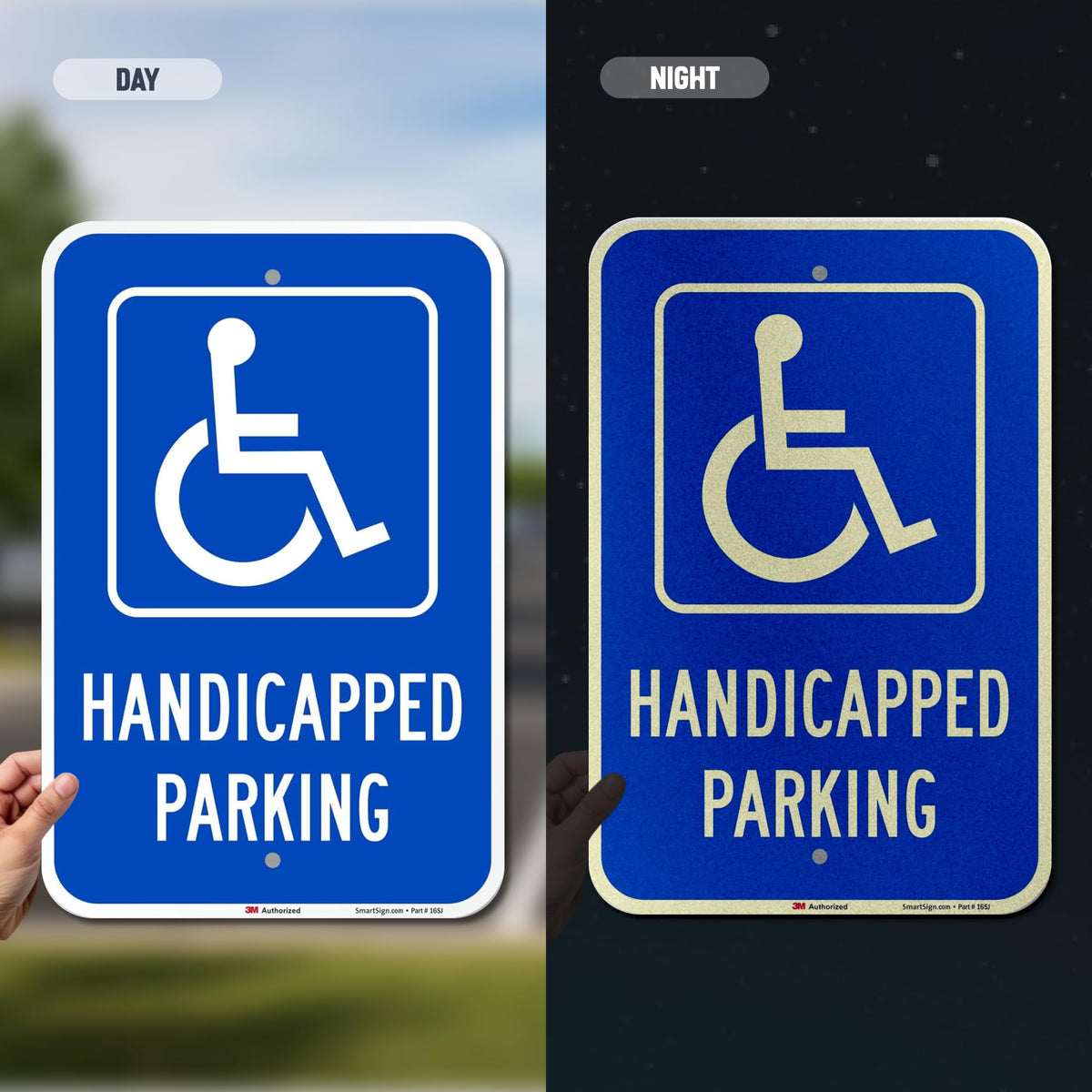 SmartSign Handicapped Parking Sign, 12 x 18 Inches 3M Engineer Grade Reflective Aluminum, Pre-Drilled Holes, USA Made 12" x 18" 12" x 18" EG Reflective Aluminum