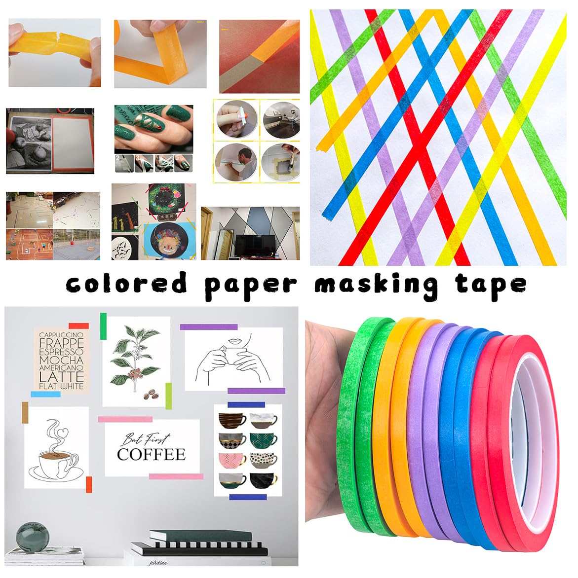 JINBING Washi Paper Masking Tape Art Tape for DIY Nail Arts Drawing Pattern Making 1/4 Inch x 27 Yard (Apple Green) Apple green