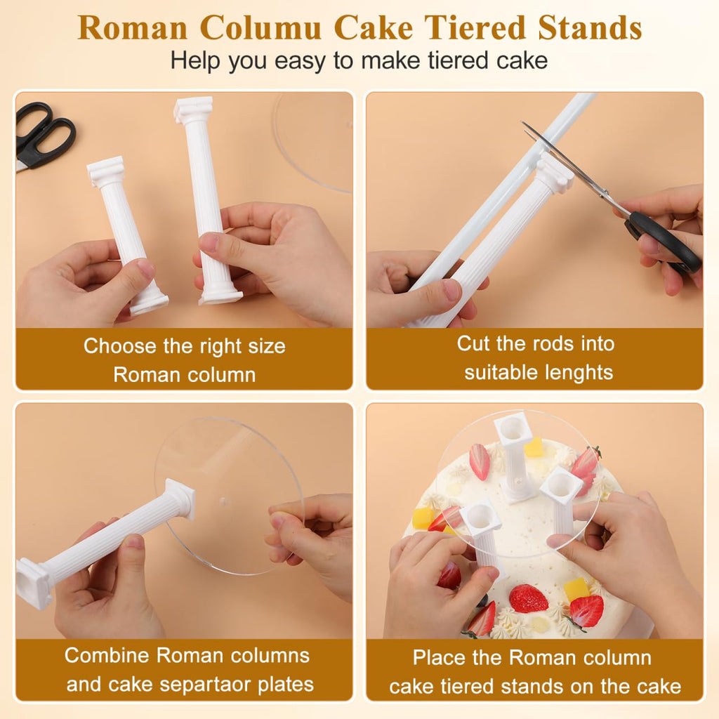 DECHOUS Roman Column Cake Pillars, White Plastic, 8 Pack