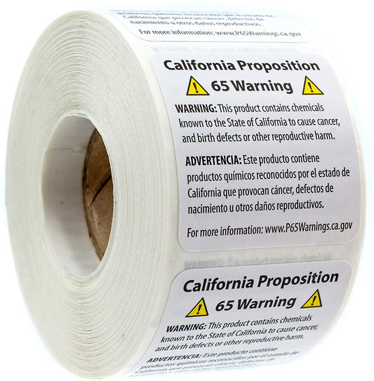 Prop 65 California Warning Labels / 500 Short Form Warning Labels / 1.5" x 1.5" Square Adhesive Stickers