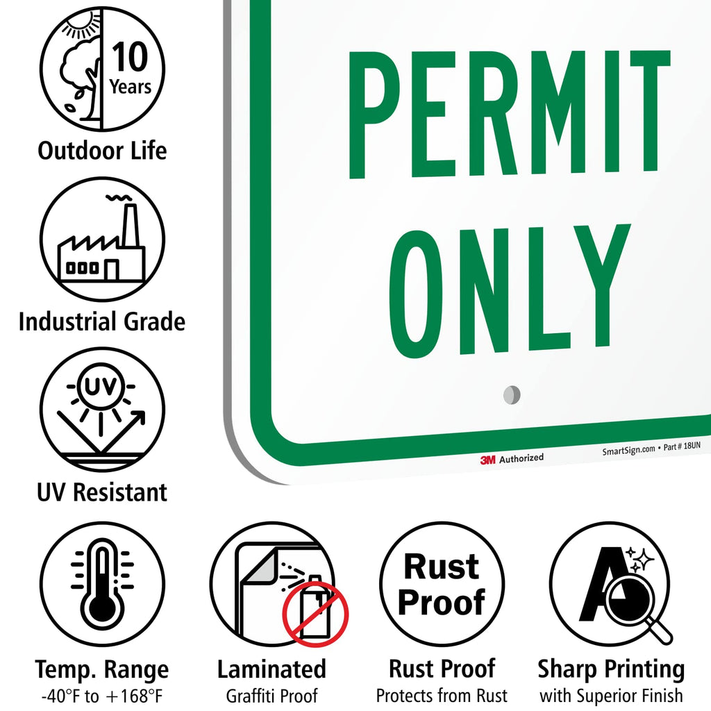 "Parking By Permit Only" Sign By SmartSign | 12" x 18" 3M Engineer Grade Reflective Aluminum