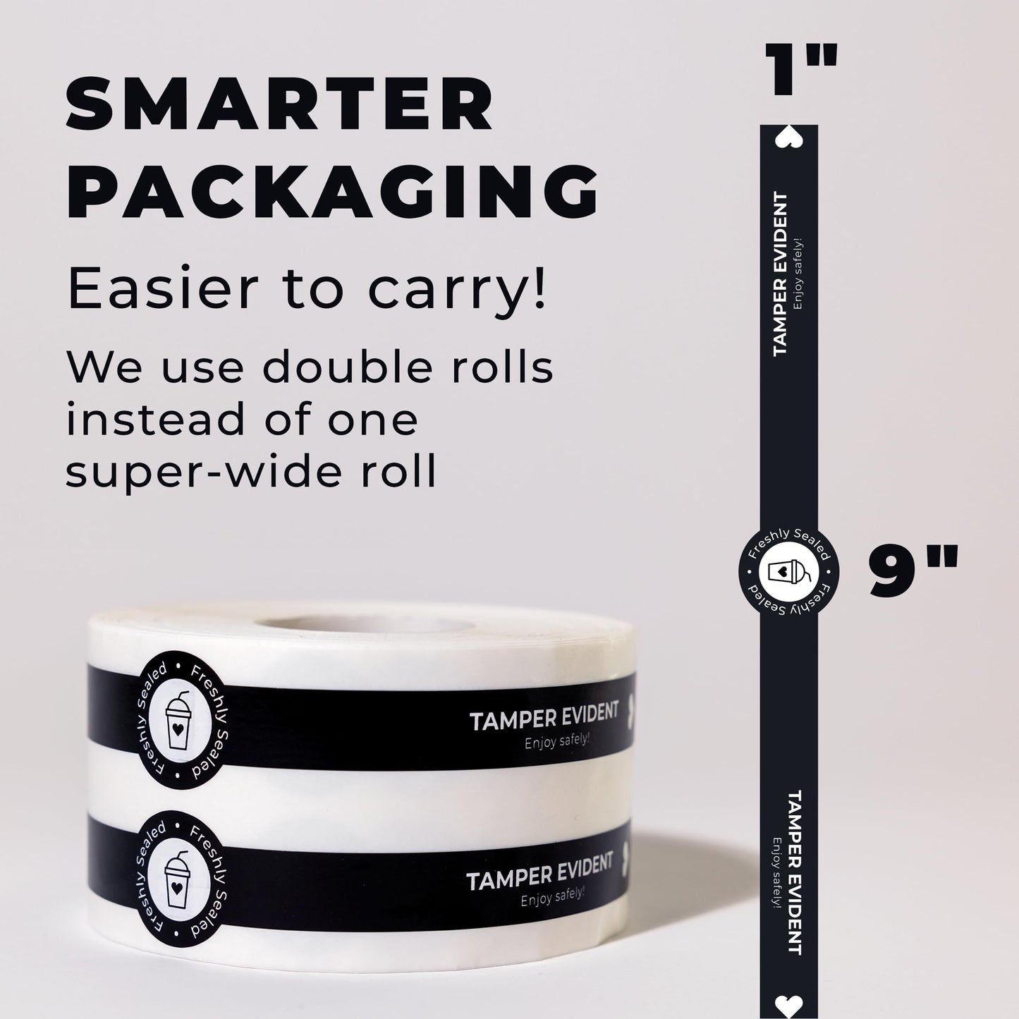 Spill-Proof Tamper Evident Stickers for Drink Lids - Double Roll 1" x 9" - Tamper Evident Drink Cover Delivery Stickers - Sleek Black Takeaway Coffee Lid Seals - Drink Spiking Prevention