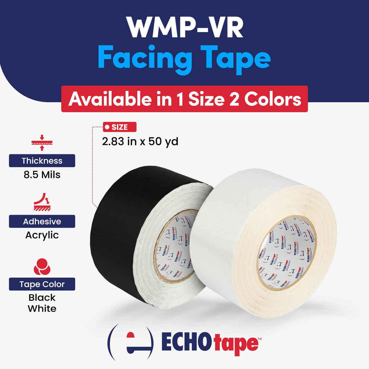 ECHOtape FS-G7731 | All Weather Lamtec WMP-VR Facing Tape | Metal Building Insulation Tape | Black Seam and Repair Tape | Cold Weather Acrylic Adhesive | Contractor Tape | 2.83 in x 50 yds 2.83 in x 50 yds / 72mm x 45.72m