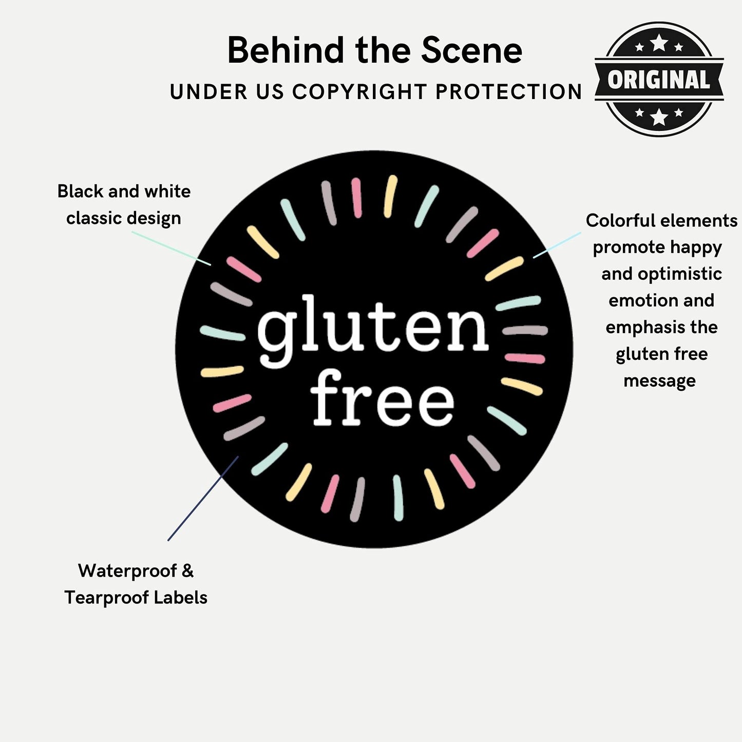 Mobiusea Creation Gluten Free Stickers Roll | 1.5 Inch | Waterproof | 500pcs Gluten Free Labels for Cookie Cupcake Stickers Homemade Bakery Bread Bags Labels Baked Goods Packaging