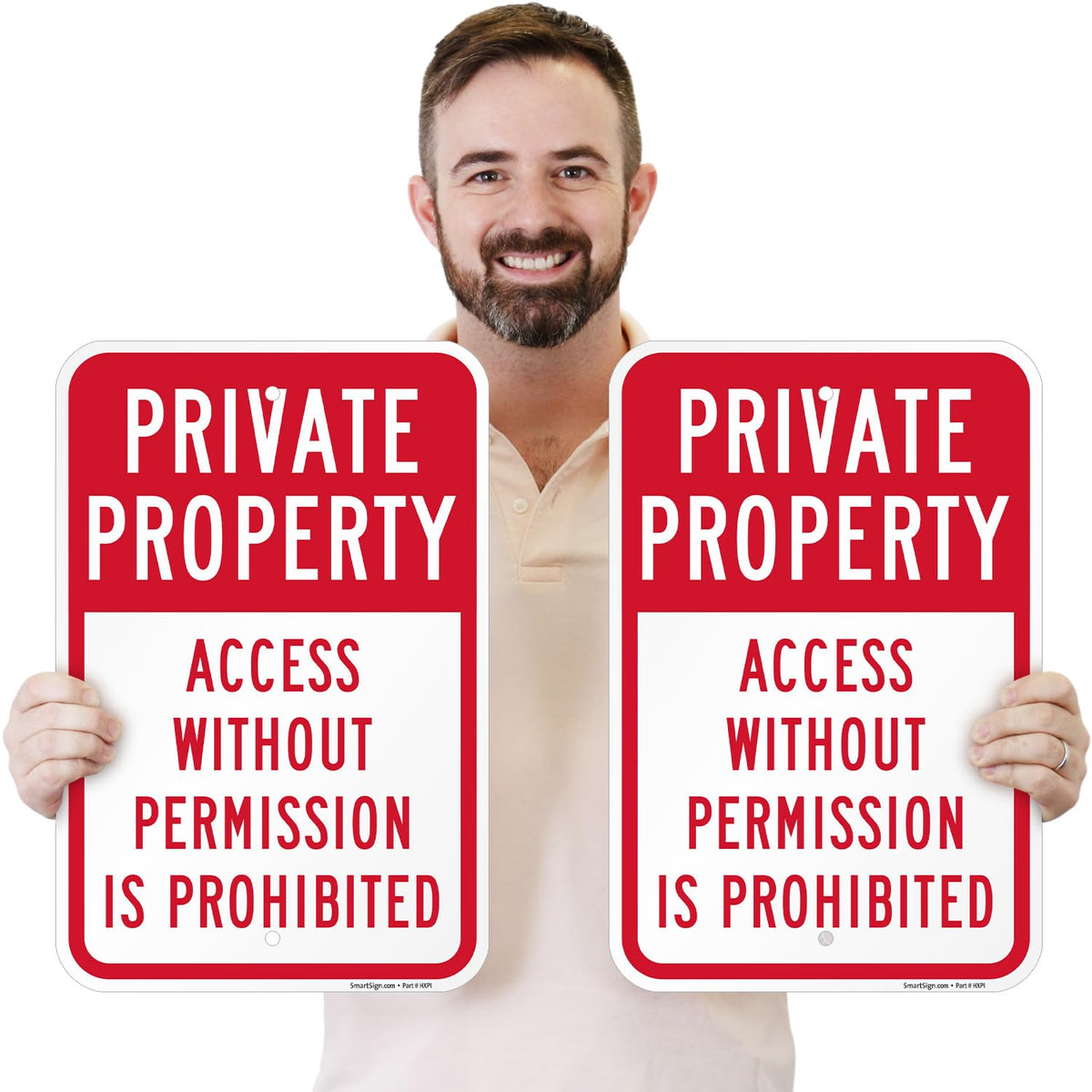 SmartSign Private Property Access Without Permission Prohibited Sign - 2-Pack, 12" x 18", 80 mil Thick Aluminum Composite (ACM), Pre-Drilled Holes, Red and White, Made in USA ACM - Pack of 2