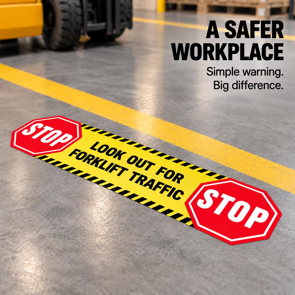 5 Pack Stop Look Out for Forklift Traffic Stickers 24 × 6 Inches 5 Pack