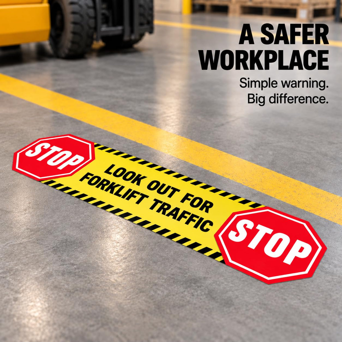 5 Pack Stop Look Out for Forklift Traffic Stickers 24 × 6 Inches 5 Pack