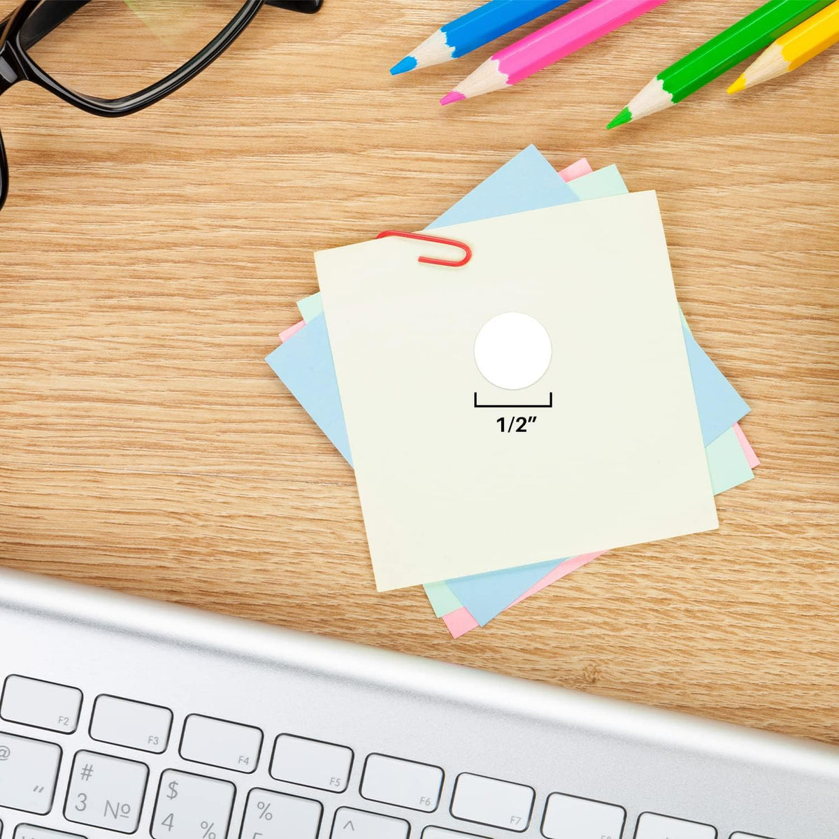 ChromaLabel 0.50 inch white round color-coding label stickers, permanent dot labels, 1200 pack with 24 labels per sheet.