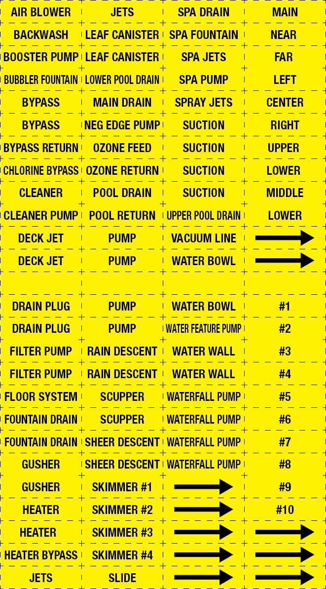 Swimming Pool Pipe and Equipment Identification Sticker Kit,Premium Grade-Sheet Form Pool/Spa Marker Kit (Yellow)