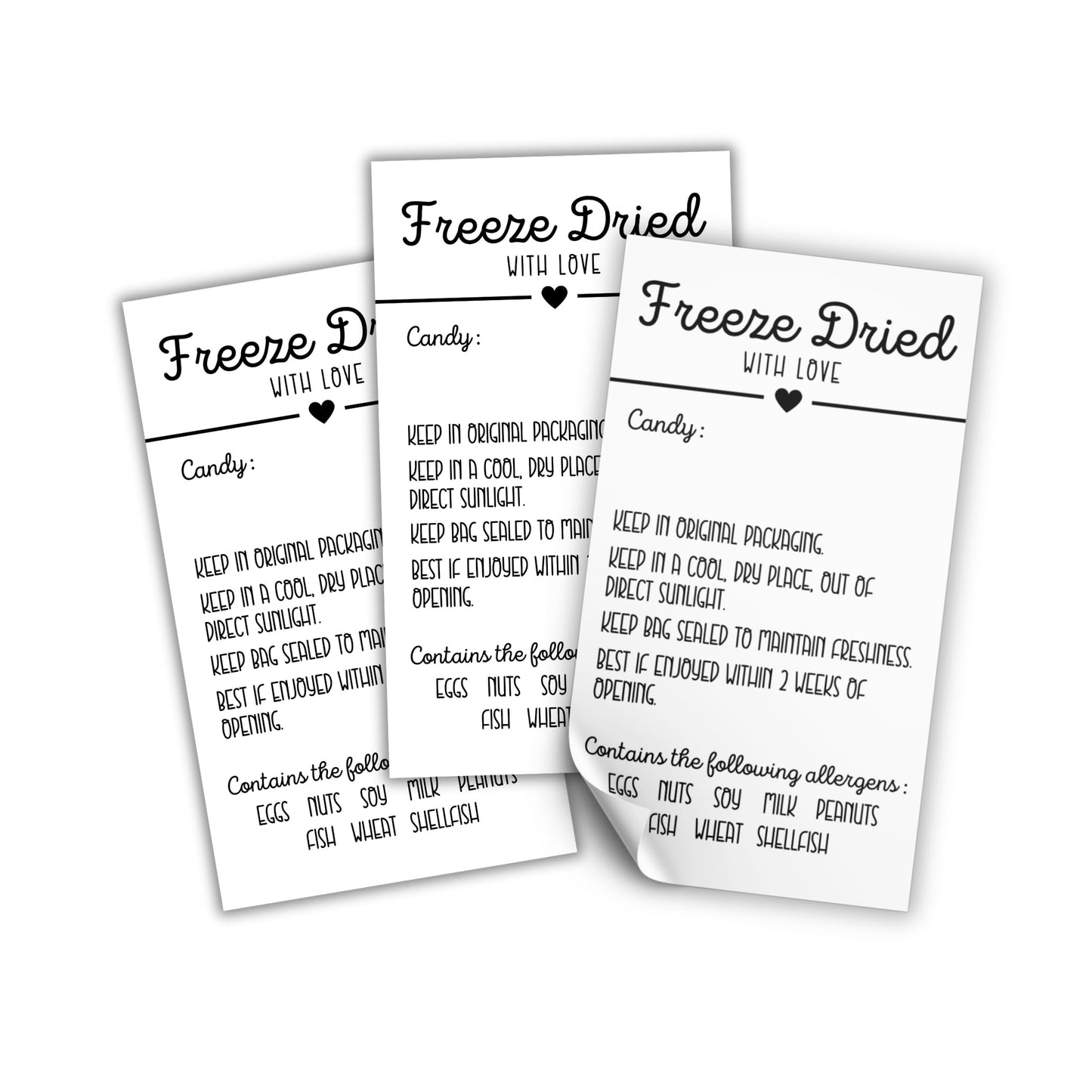 Freeze Dried Candy Labels Stickers for Bags Write in Candy | 250 pc Roll 2x3.5” Size Holographic Bags Ingredient Label Dehydrated Allergy Warning