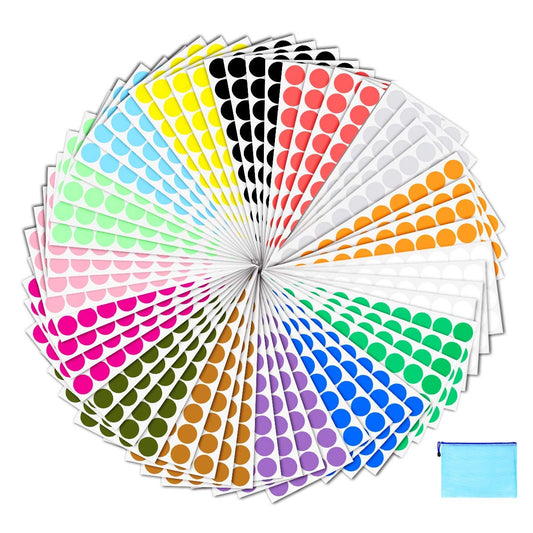 Pack of 2400 3/4" Round Color Coding Circle Dot Sticker Labels - 15 Assorted Colors, Zipper File Bag Included for Easy Storage 0.75" ‎15 Colors