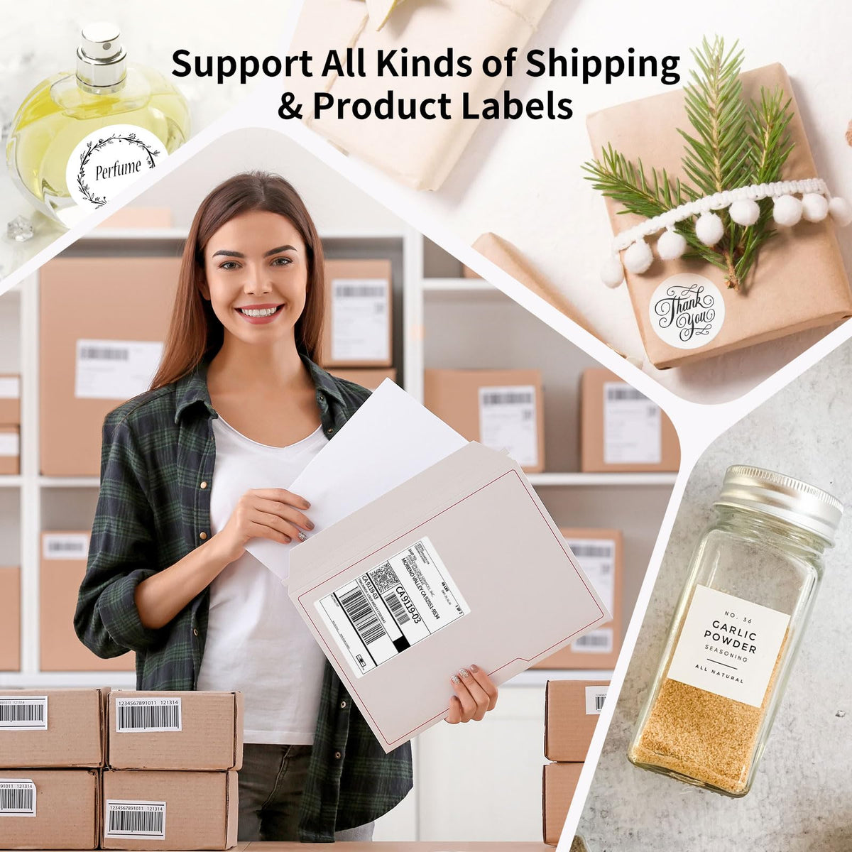 Gloryang Bluetooth Thermal Shipping Label Printer, 4X6 Inkless Label Machine for iOS, Android, Laptop, Wireless Printer for Small Business, Compatible with Amazon, UPS, Shopify, Black