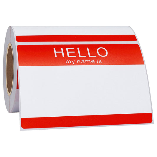Hello My Name is, Sticker Writing Stickers Peel and Stick Badges Sensitive Name Tag 3.5"x2.35", 200 Pcs, Red 1 Roll, Red